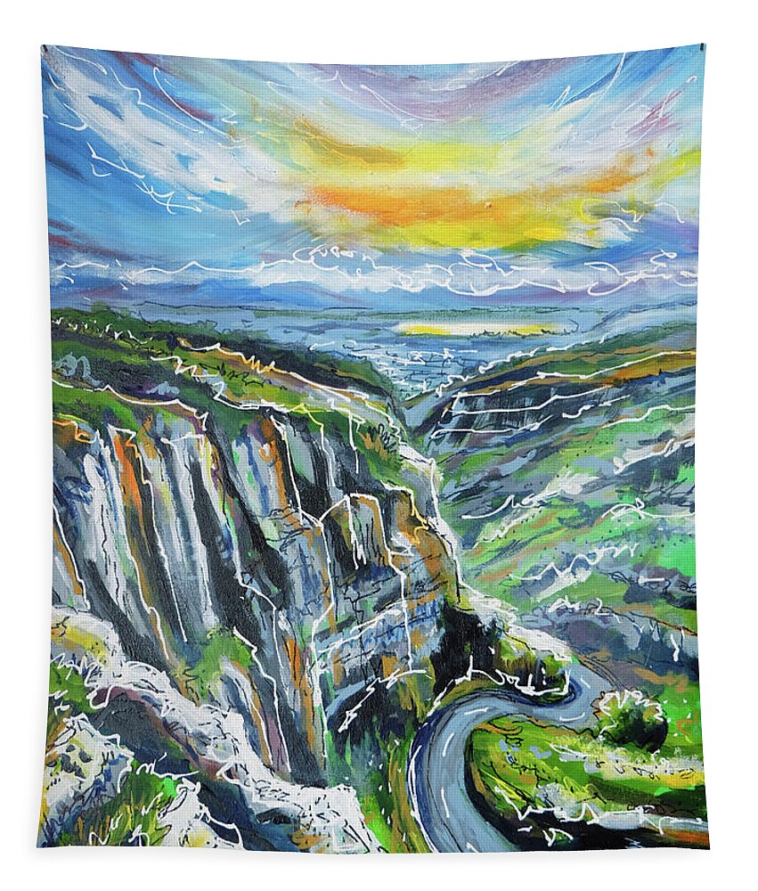 Cheddar Gorge Tapestry featuring the painting Cheddar Gorge by Laura Hol Art