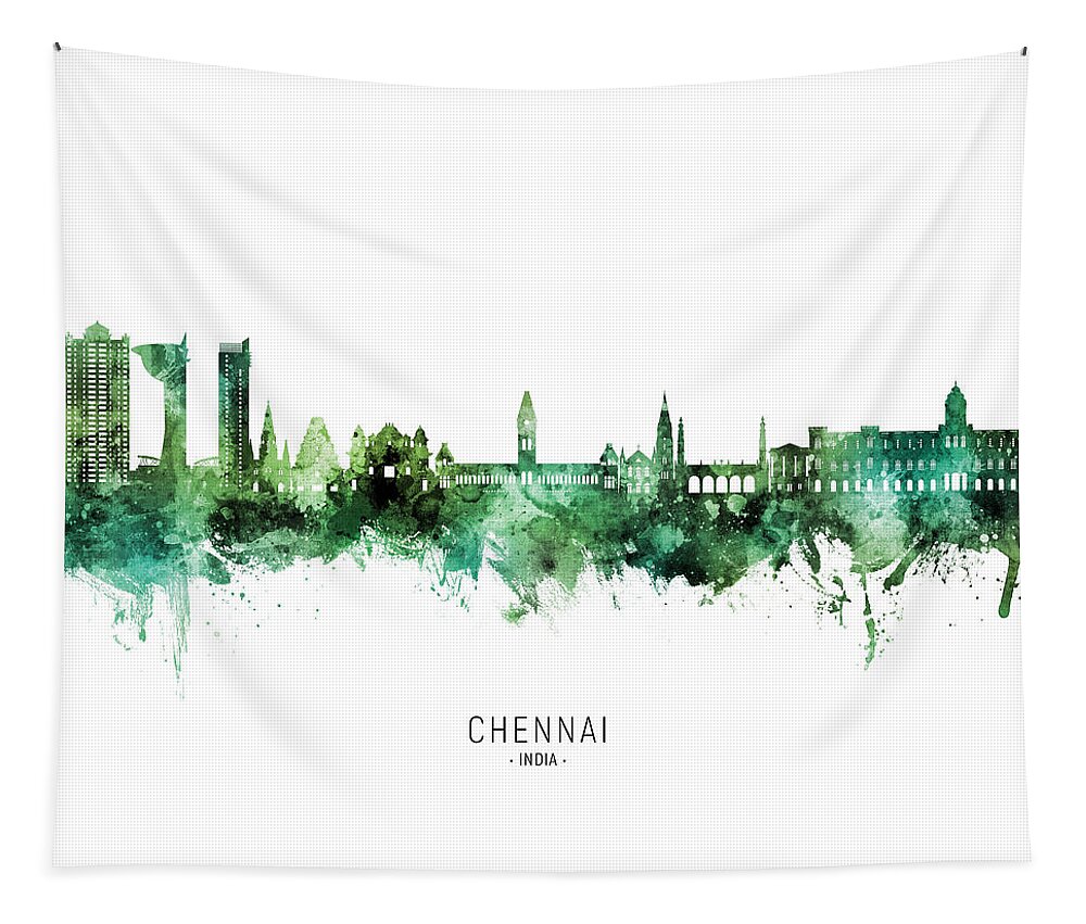 Chennai Tapestry featuring the digital art Chennai Skyline India #53 by Michael Tompsett