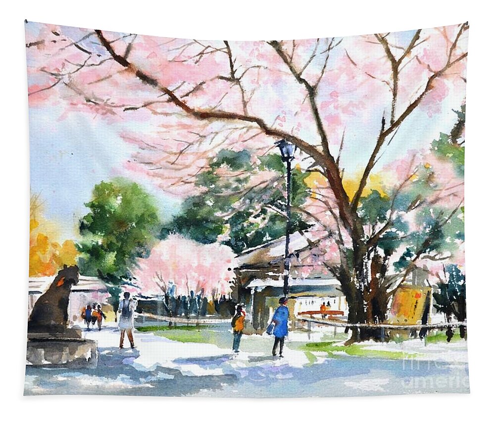 Cherry Blossoms Tapestry featuring the painting Cherry blossoms by Betty M M Wong