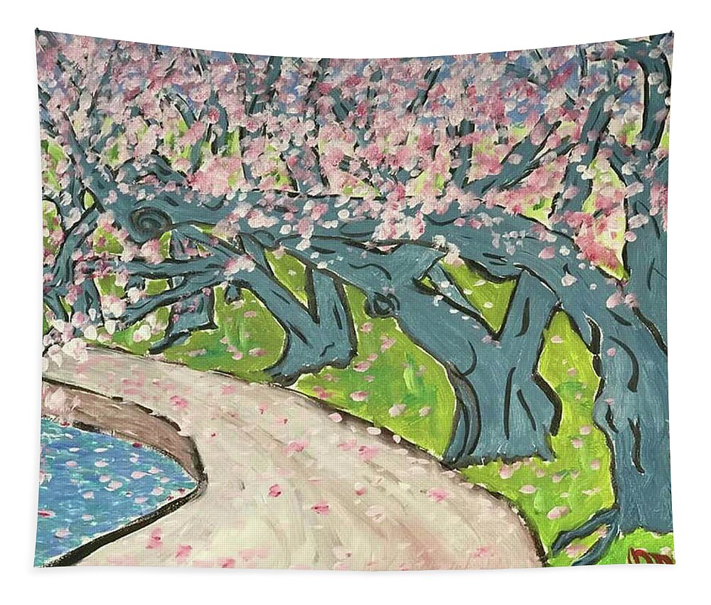 Cherry Blossoms Tapestry featuring the painting Cherry Blossoms on the Mall #2 by John Macarthur