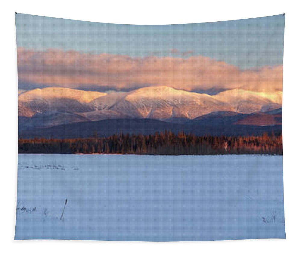 Cherry Tapestry featuring the photograph Cherry Pond Winter Alpenglow Panorama by White Mountain Images