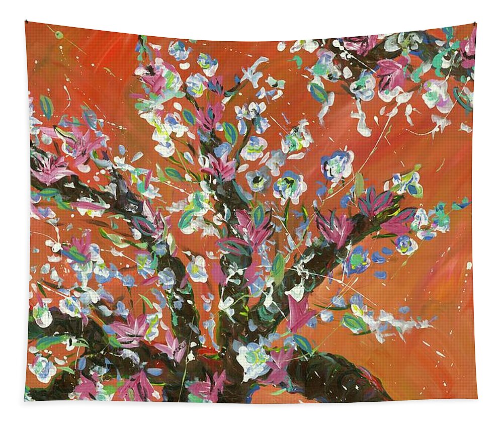  Tapestry featuring the painting Cherry Tree by Britt Miller