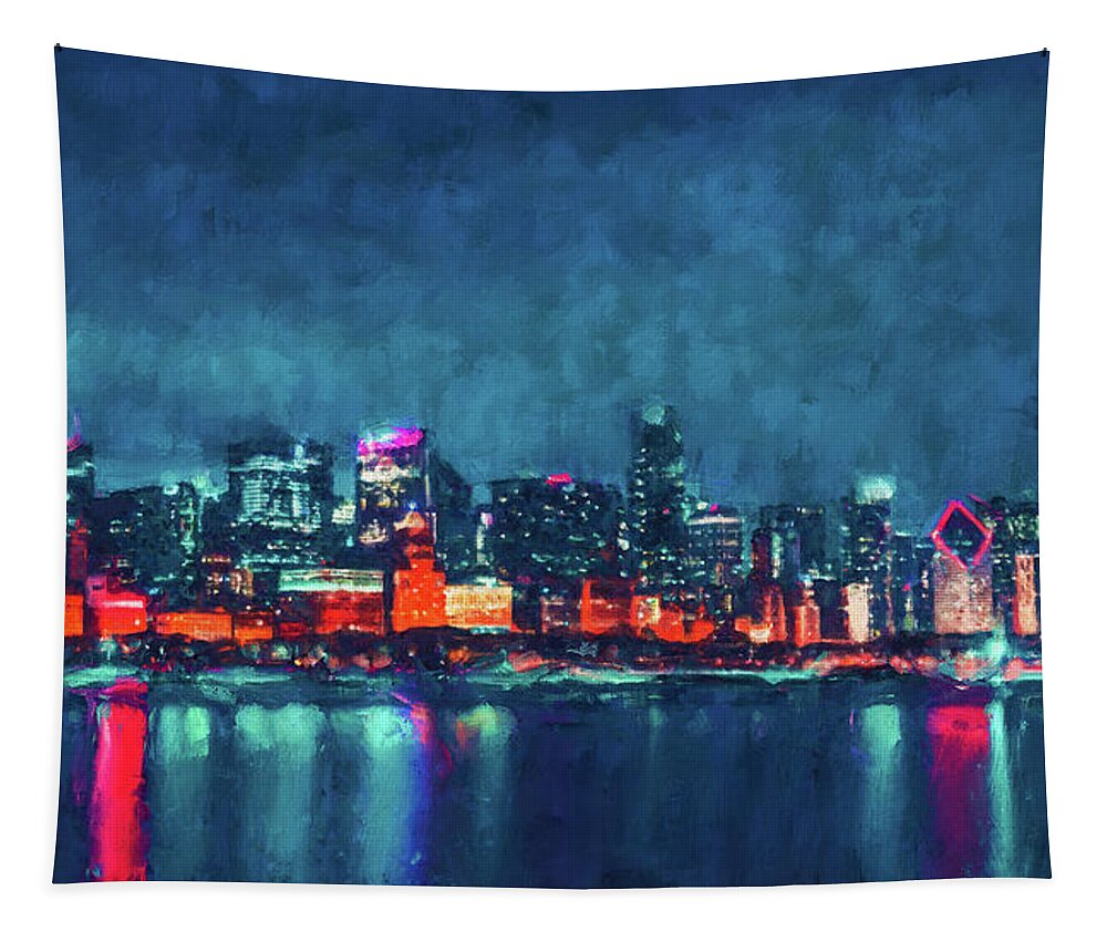 Chicago Tapestry featuring the painting Chicago Panorama - 28 by AM FineArtPrints