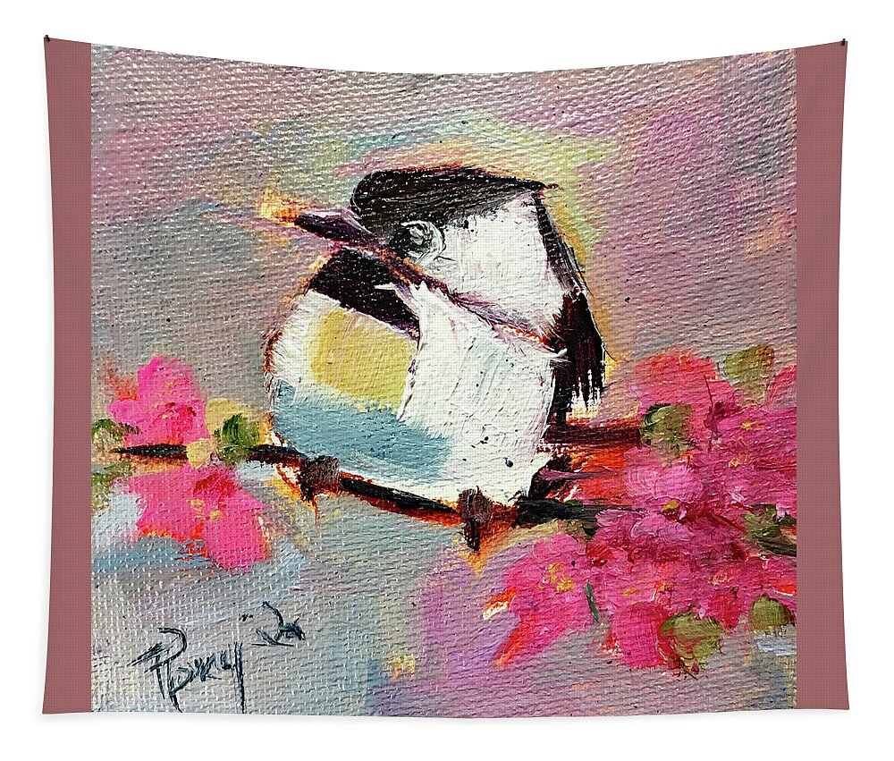Chickadee Tapestry featuring the painting Chickadee 5 by Roxy Rich