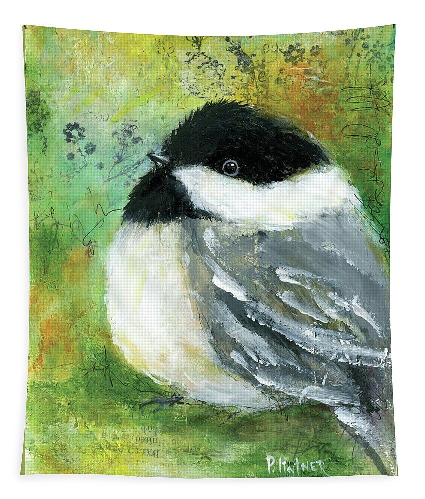 Chickadee Tapestry featuring the painting Chickadee by Patricia Lintner