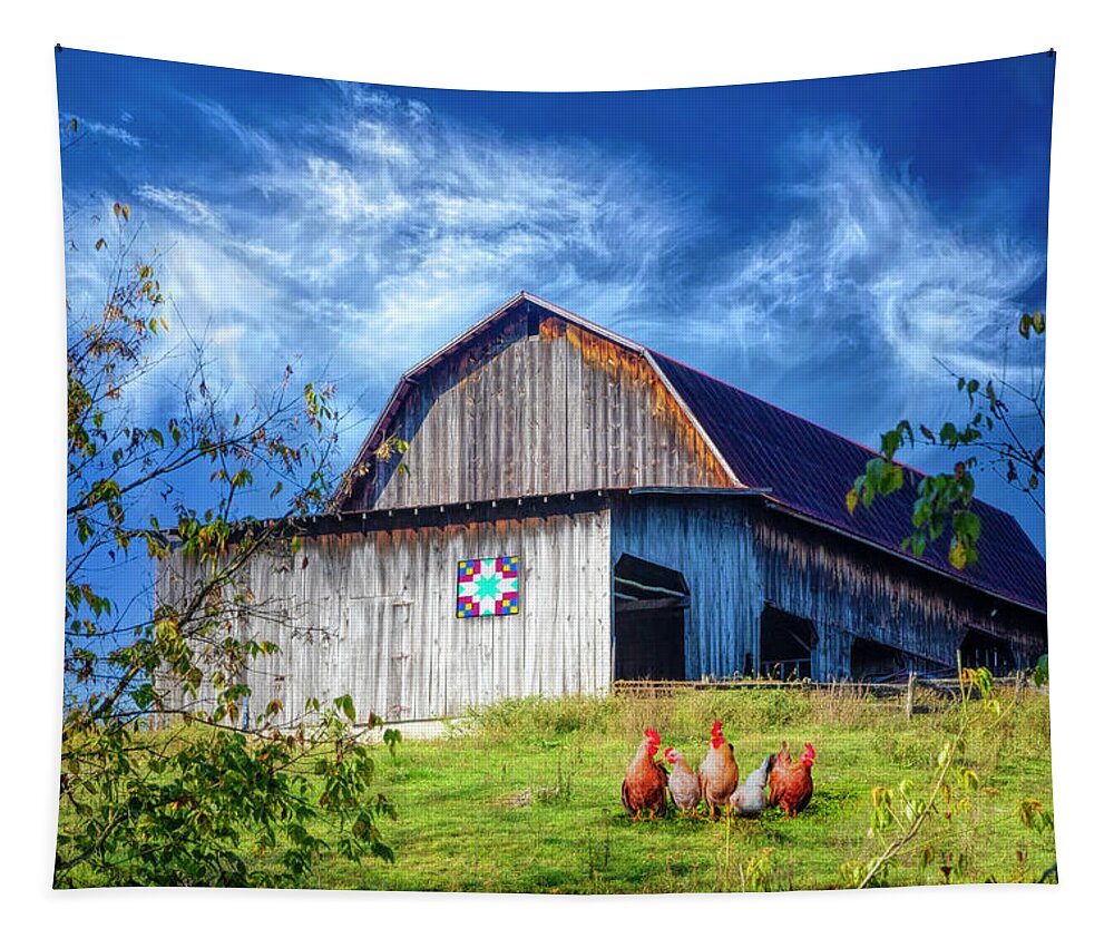 Vintage Tapestry featuring the photograph Chickens at the Farm Barn by Debra and Dave Vanderlaan