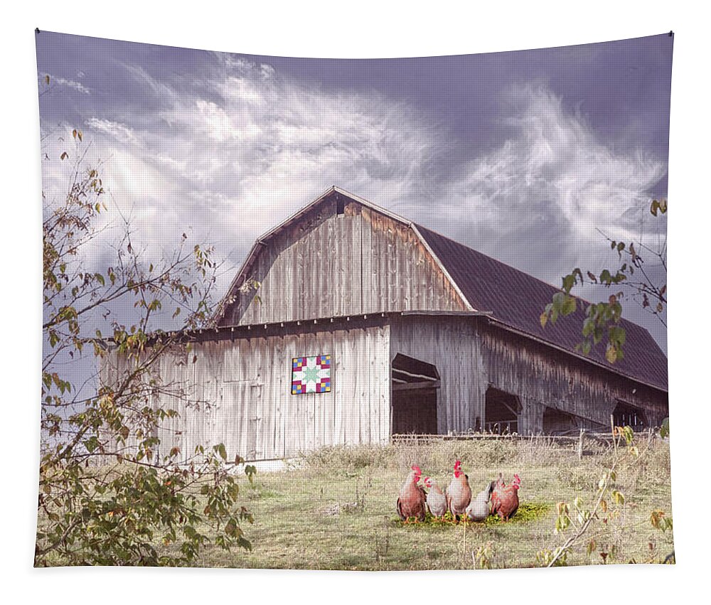Old Tapestry featuring the photograph Chickens at the Farmhouse Barn by Debra and Dave Vanderlaan