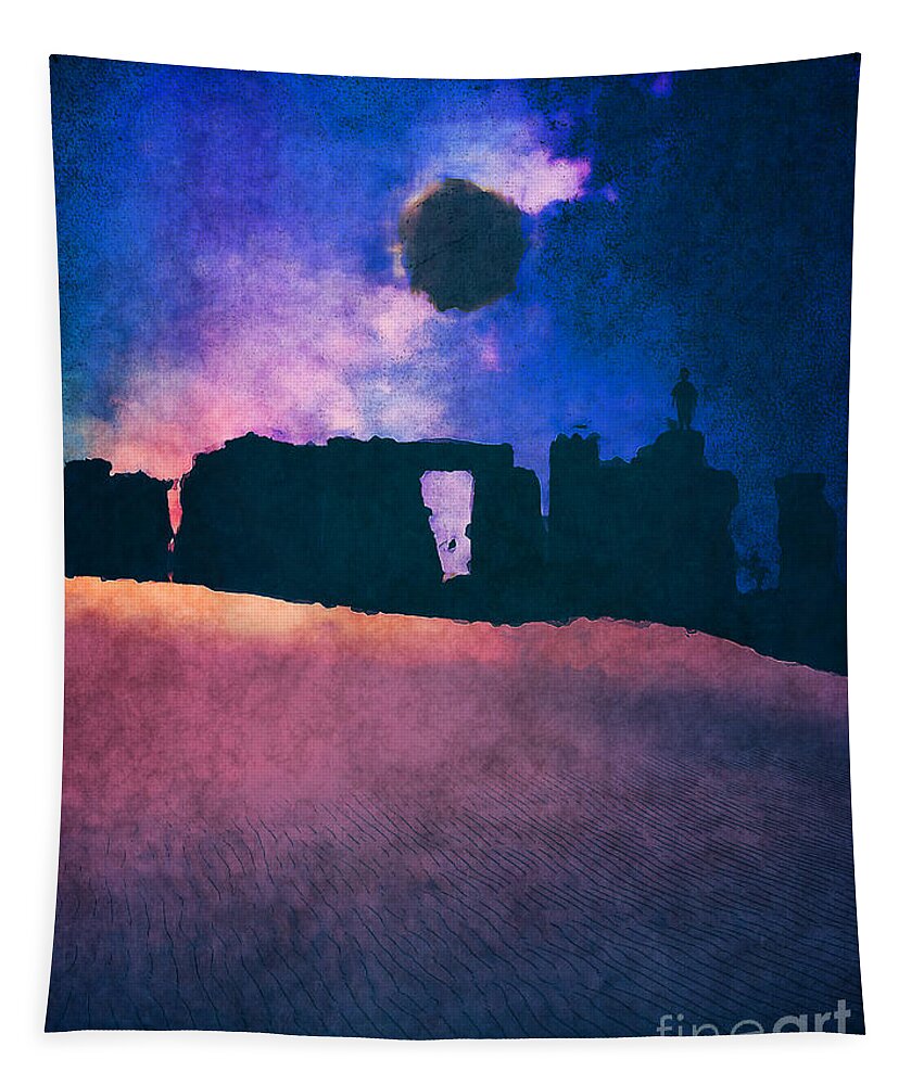 Stonehenge Tapestry featuring the digital art Child At Stonehenge by Phil Perkins
