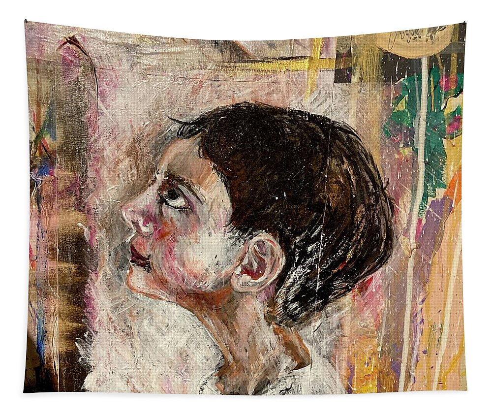Child Tapestry featuring the painting Child looking up by David Euler