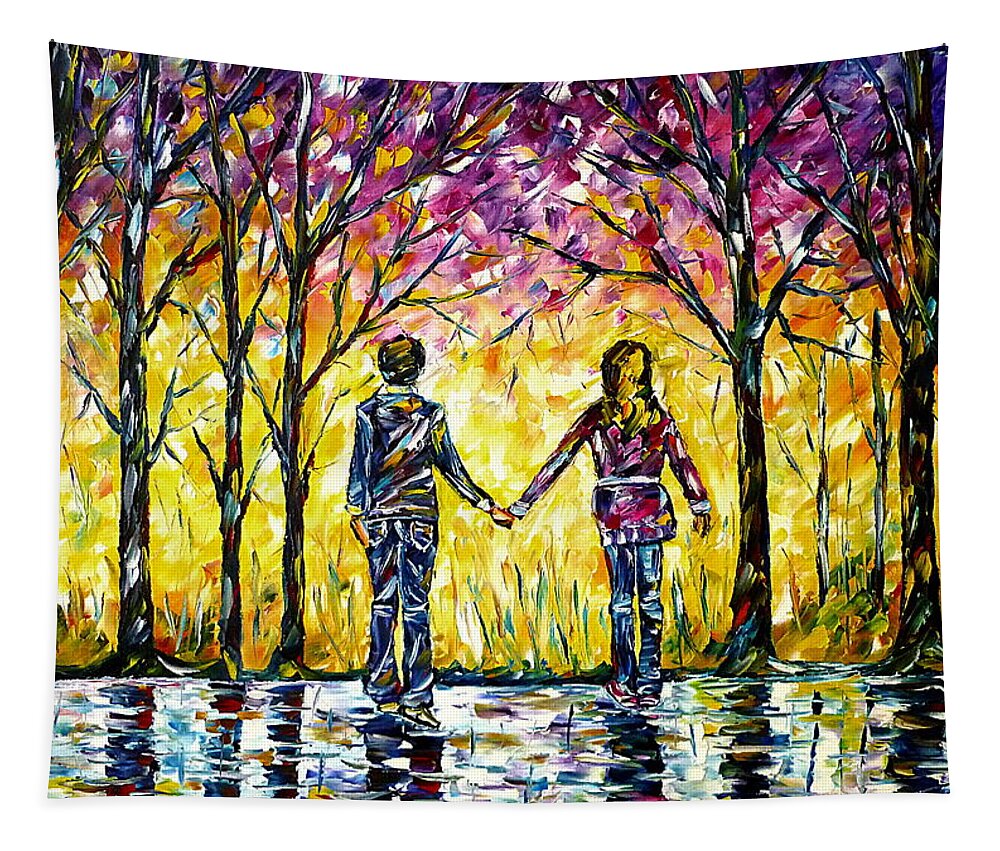 First Love Tapestry featuring the painting Children In Love by Mirek Kuzniar