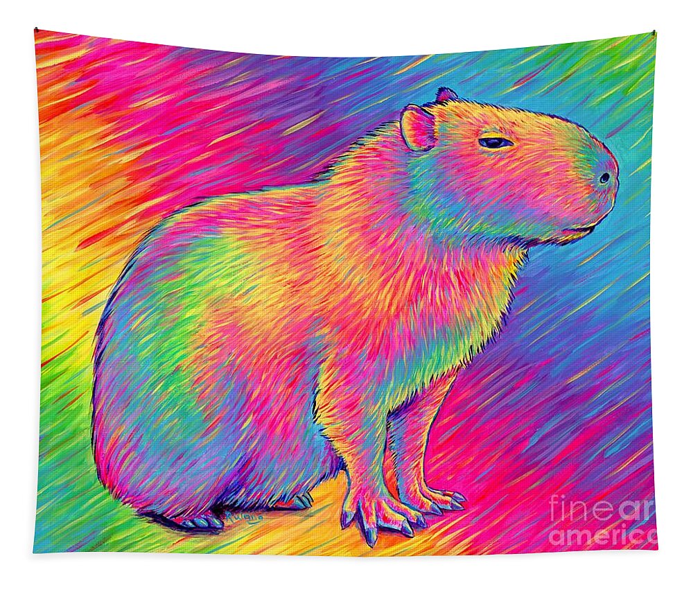 Capybara Tapestry featuring the painting Chill Capybara by Rebecca Wang