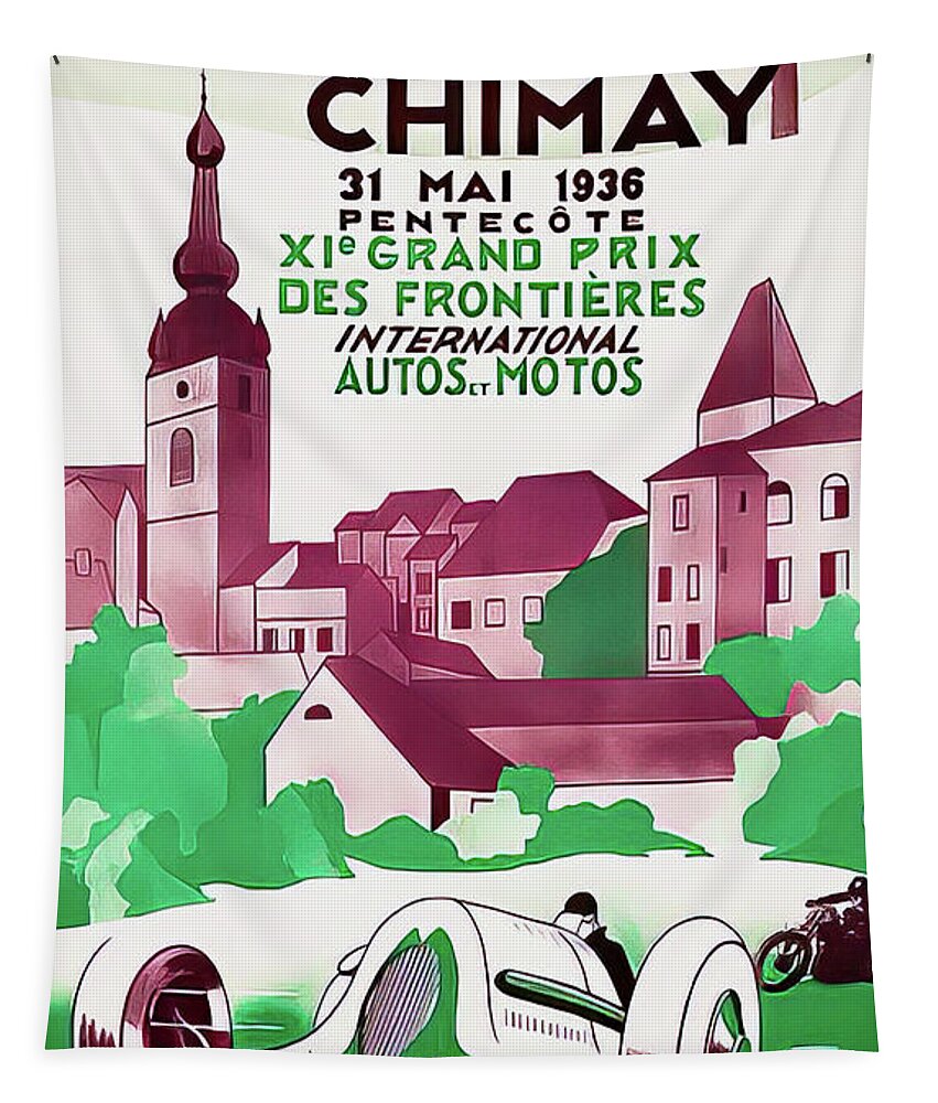 Chimay Tapestry featuring the drawing Chimay 1936 Grand Prix by M G Whittingham