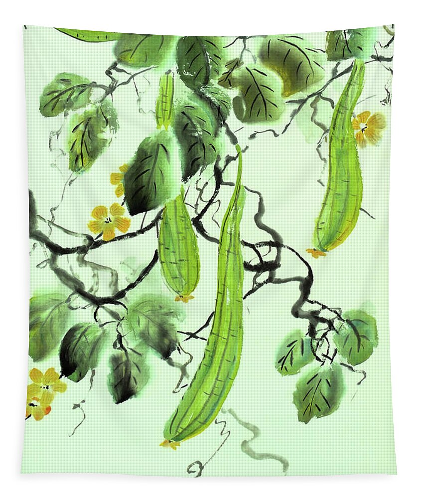 Cucumber Tapestry featuring the painting Chinese Cucumber - no Cally by Birgit Moldenhauer