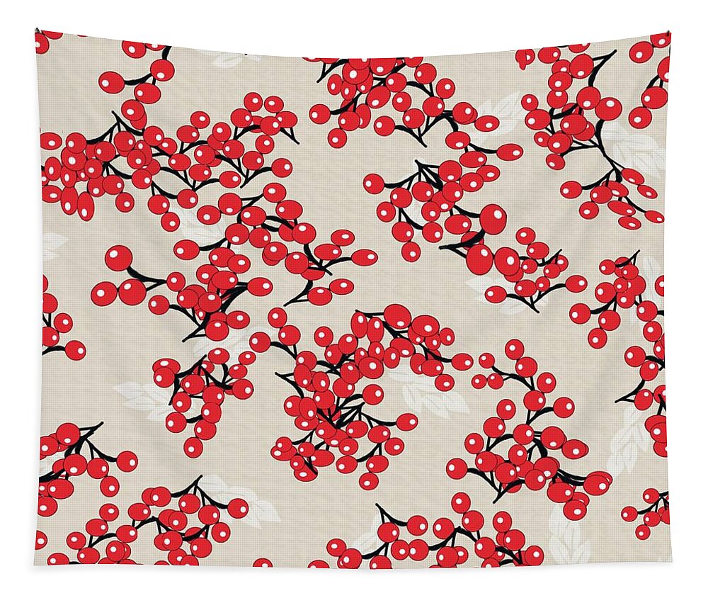 Graphic Tapestry featuring the digital art Chinese Red Berries by Sand And Chi