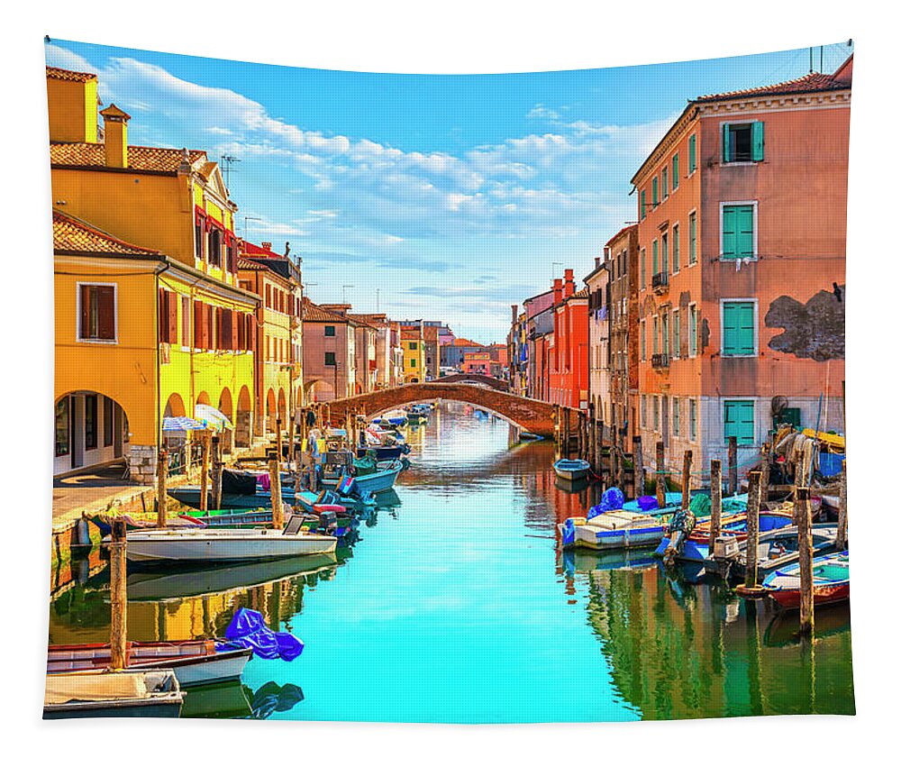 Chioggia Tapestry featuring the photograph Chioggia Canal in Venetian Lagoon by Stefano Orazzini