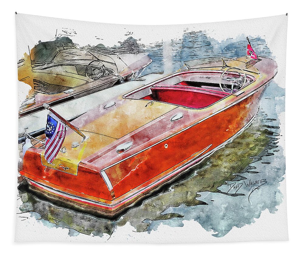 Chris Craft Runabout Tapestry featuring the mixed media Chris Craft Runabout by David Wagner