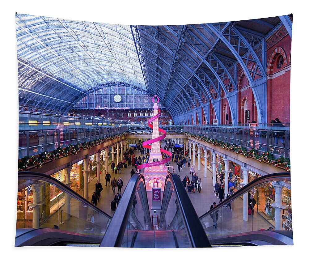Kings Cross Tapestry featuring the photograph Christmas at Kings Cross St Pancras Station by Andrew Lalchan