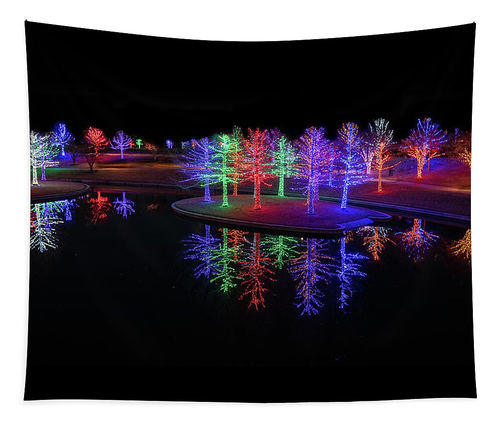 Christmas Lights Tapestry featuring the photograph Christmas Forest Reflection by Ron Long Ltd Photography