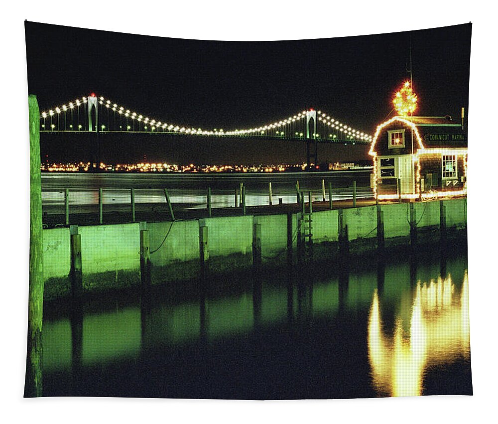 Newport Bridge Tapestry featuring the photograph Christmas on the Bay by Jim Feldman