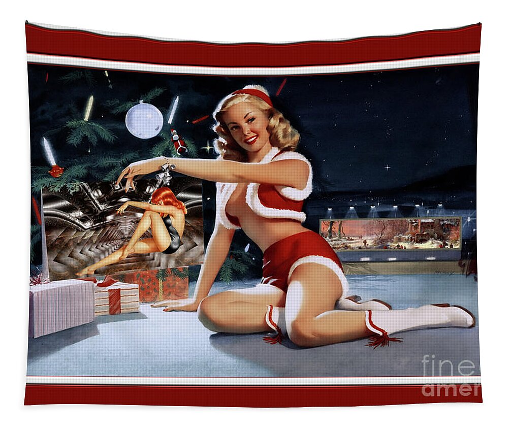 Christmas Pinup Tapestry featuring the painting Christmas Pinup by Bill Medcalf Art Old Masters Xzendor7 Reproductions by Rolando Burbon