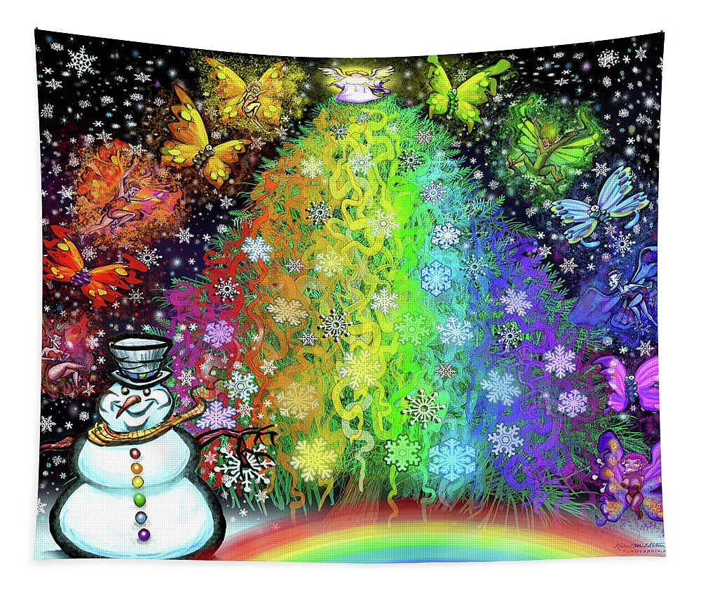 Christmas Tapestry featuring the digital art Christmas Rainbow Tree by Kevin Middleton