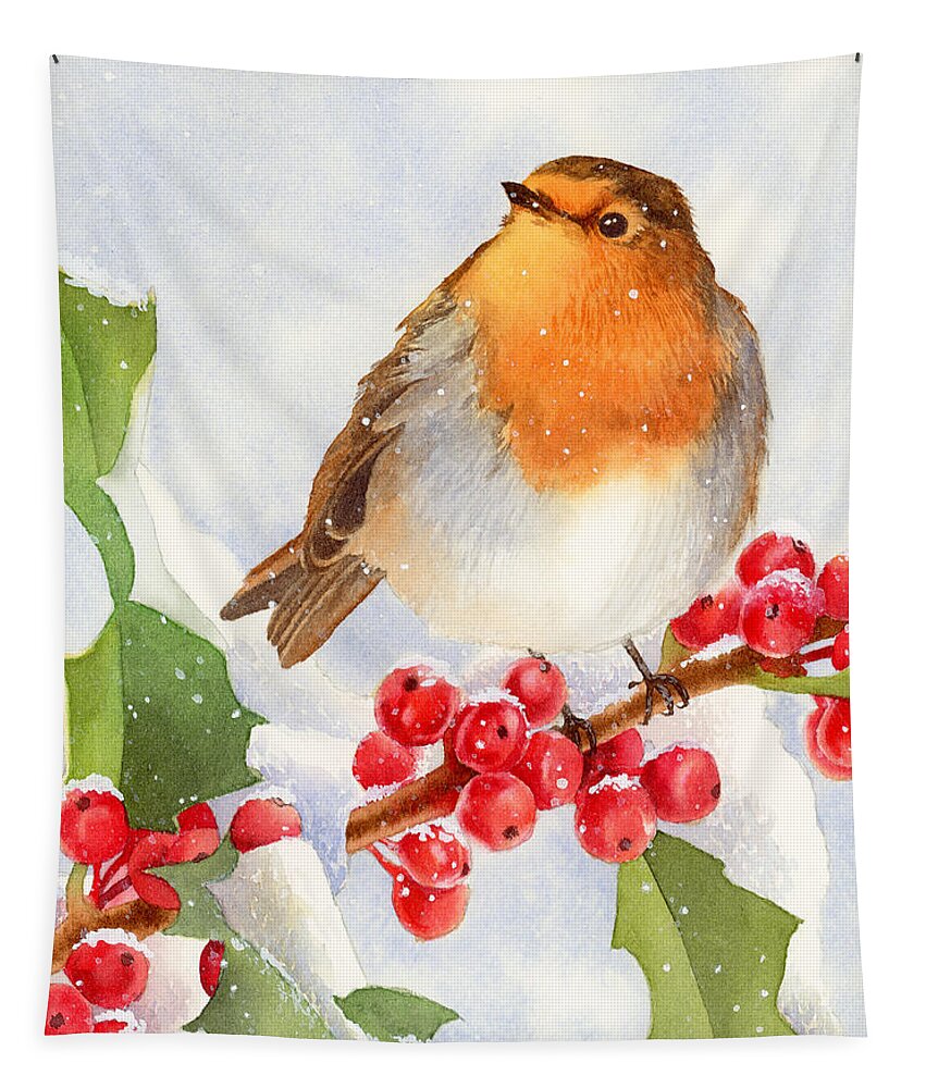 Christmas Tapestry featuring the painting Christmas Robin by Espero Art