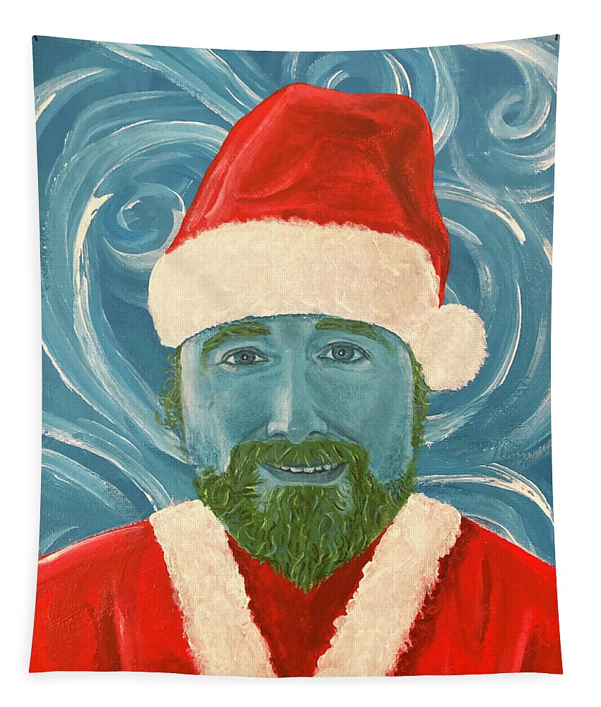 Tapestry featuring the painting Christmas Self-Portrait 2021 by Michael Morgan