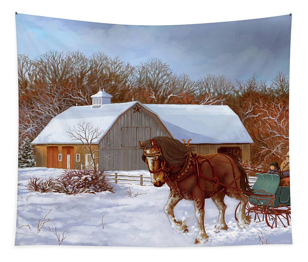 Sleigh Tapestry featuring the painting Christmas Sleigh Ride by Hans Neuhart