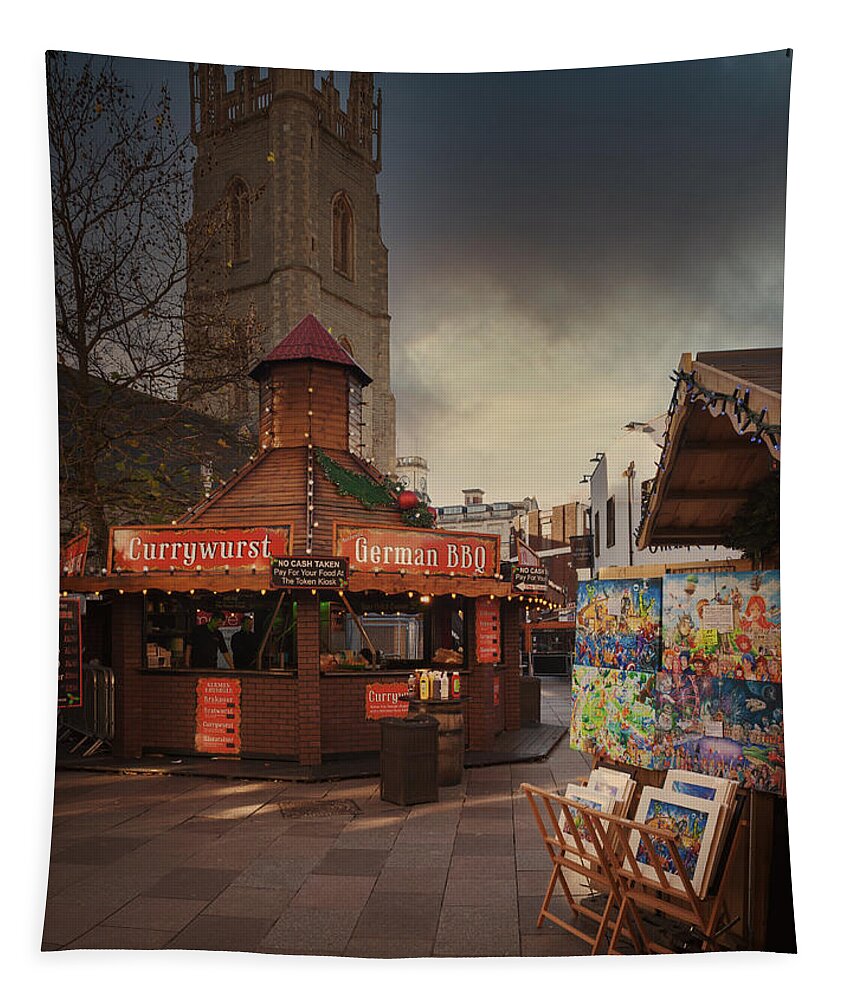 Christmas Tapestry featuring the digital art Christmas Time in Cardiff by Richard Downs