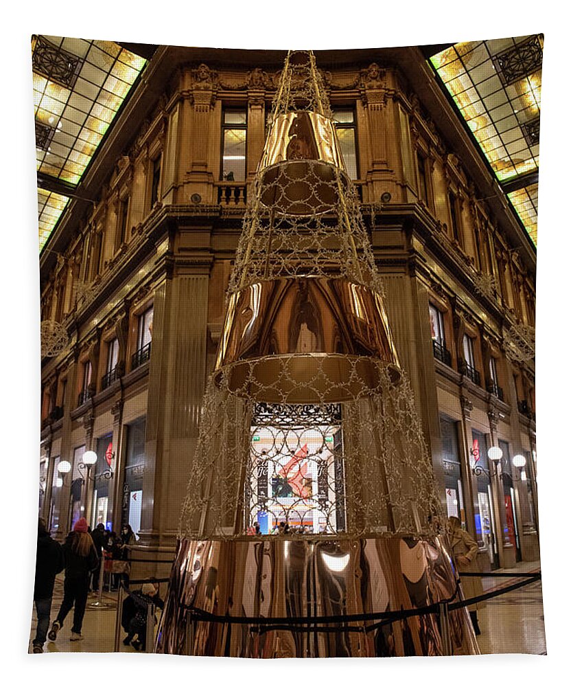 Colonna Tapestry featuring the photograph Christmas tree in the Sordi Gallery in Rome. by Eleni Kouri