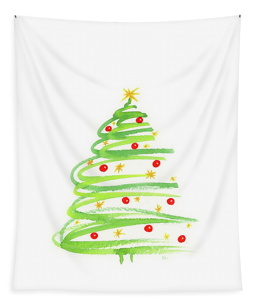 Christmas Tapestry featuring the painting Christmas tree with decoration by Karen Kaspar