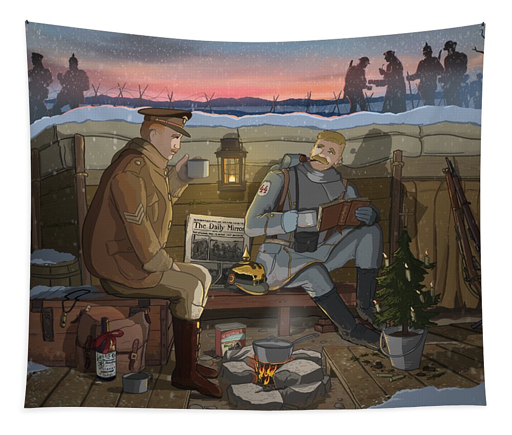 Christmas Tapestry featuring the digital art Christmas Truce of 1914 by Emerson Design