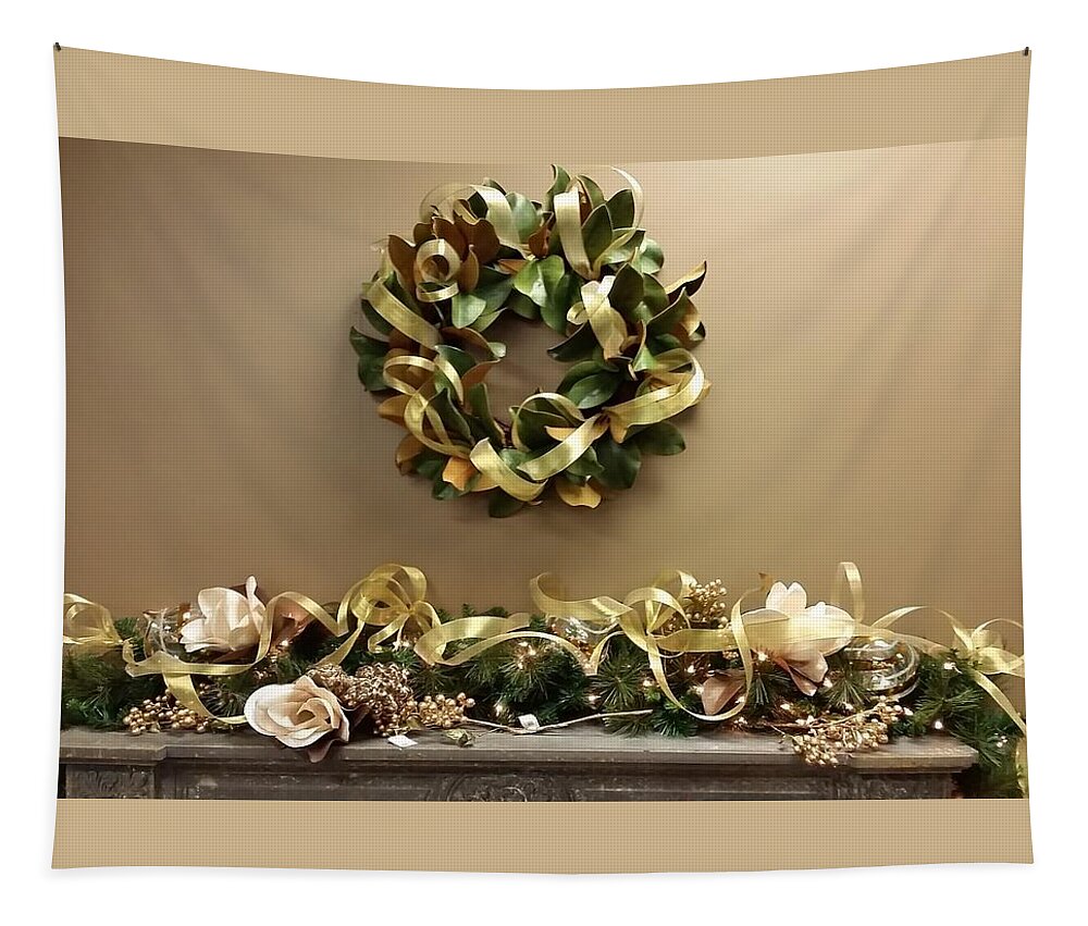Wreath Tapestry featuring the photograph Christmas Wreath and Swag by Nancy Ayanna Wyatt