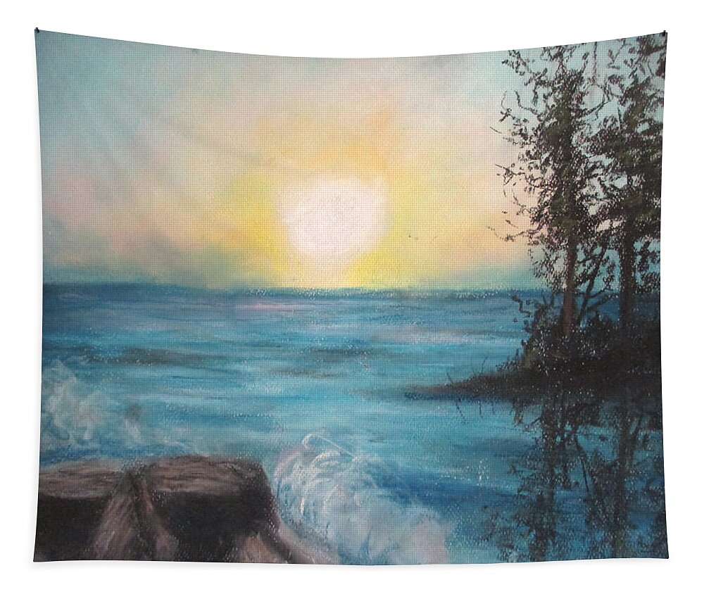 Sunset Tapestry featuring the painting Chromatic Sea by Jen Shearer