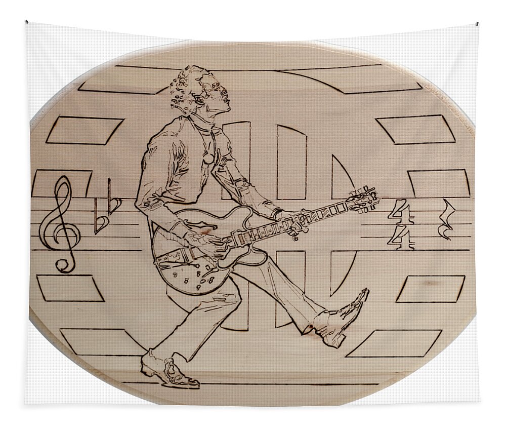 Pyrography Tapestry featuring the pyrography Chuck Berry - Viva Viva Rock 'N' Roll by Sean Connolly