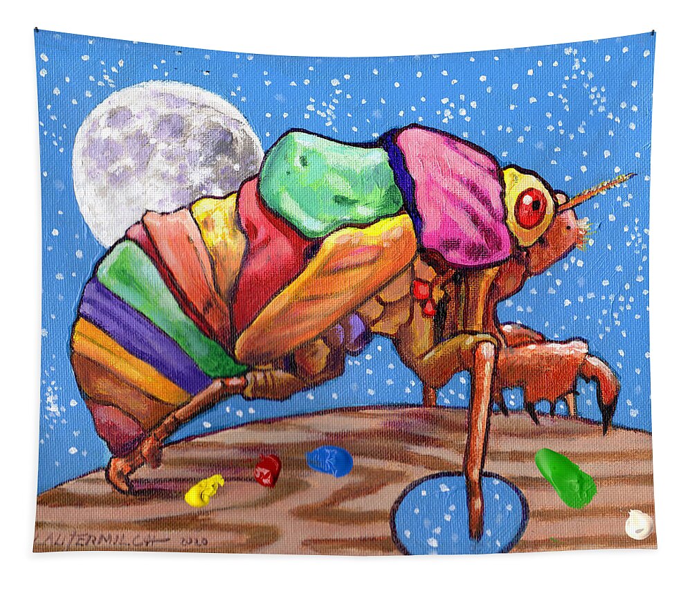Cicadas Tapestry featuring the painting Cicadas Shell Palette by John Lautermilch