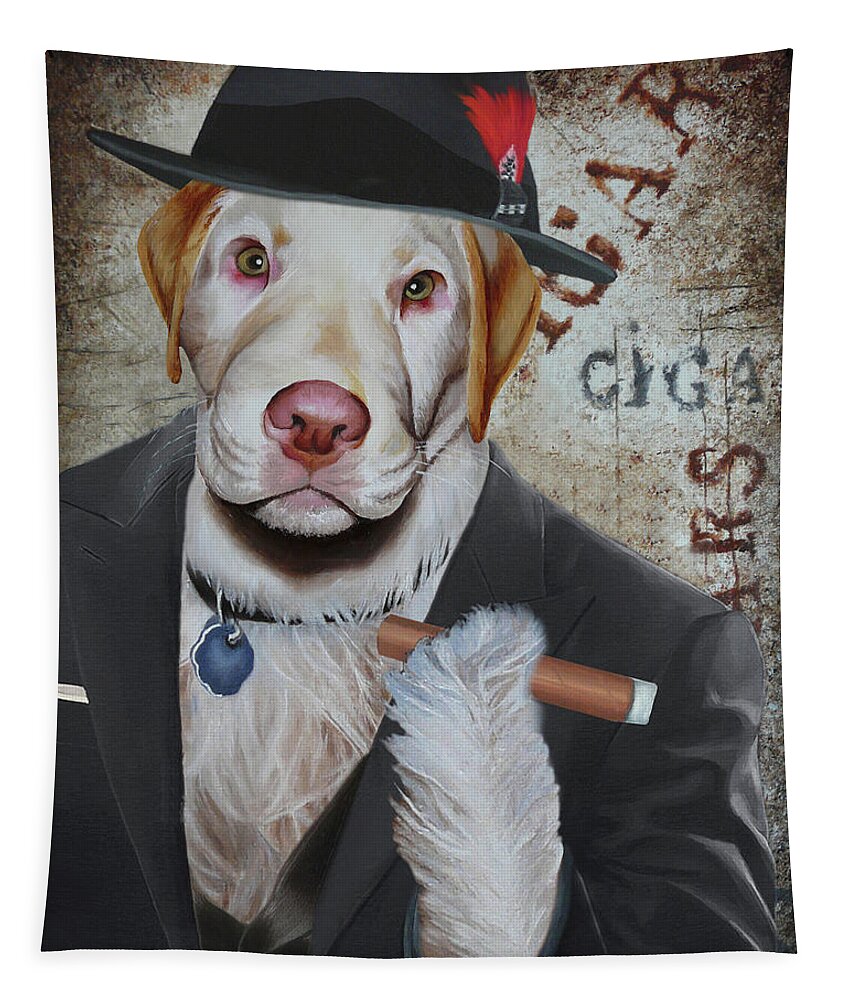 Cigar Dog Tapestry featuring the painting Cigar Dallas Dog by Vic Ritchey