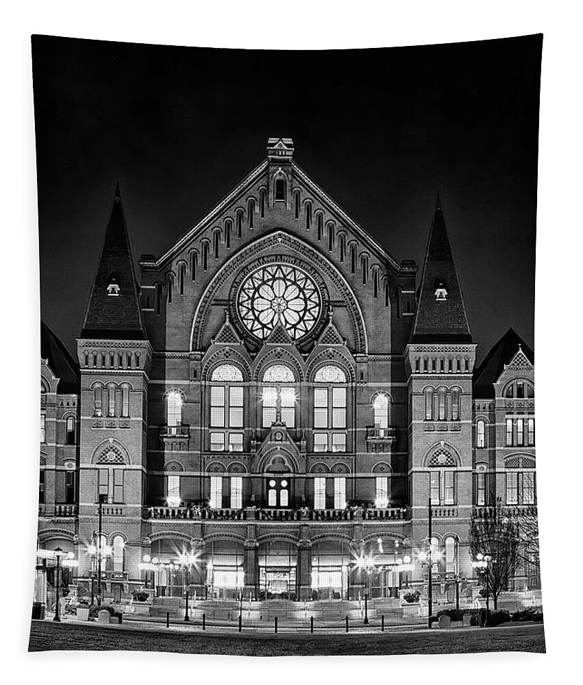 Cincinnati Tapestry featuring the photograph Cincinnati Music Hall BW by Teresa Jack