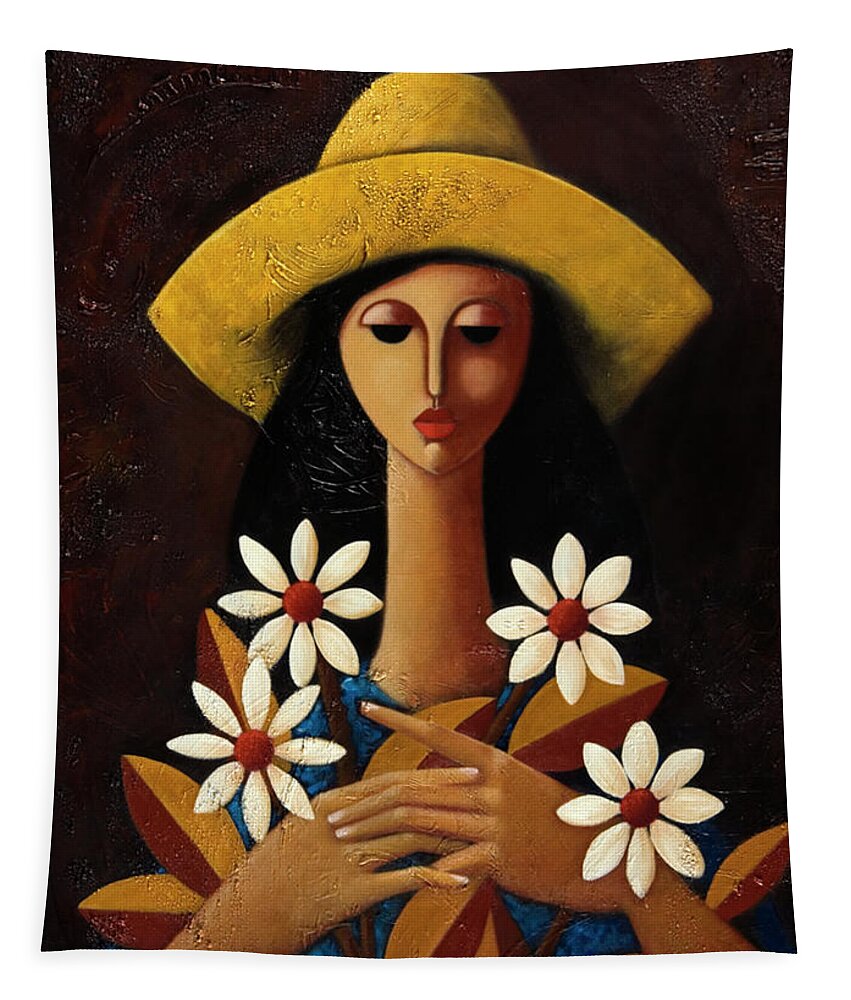 Puerto Rico Tapestry featuring the painting Cinco Margaritas by Oscar Ortiz