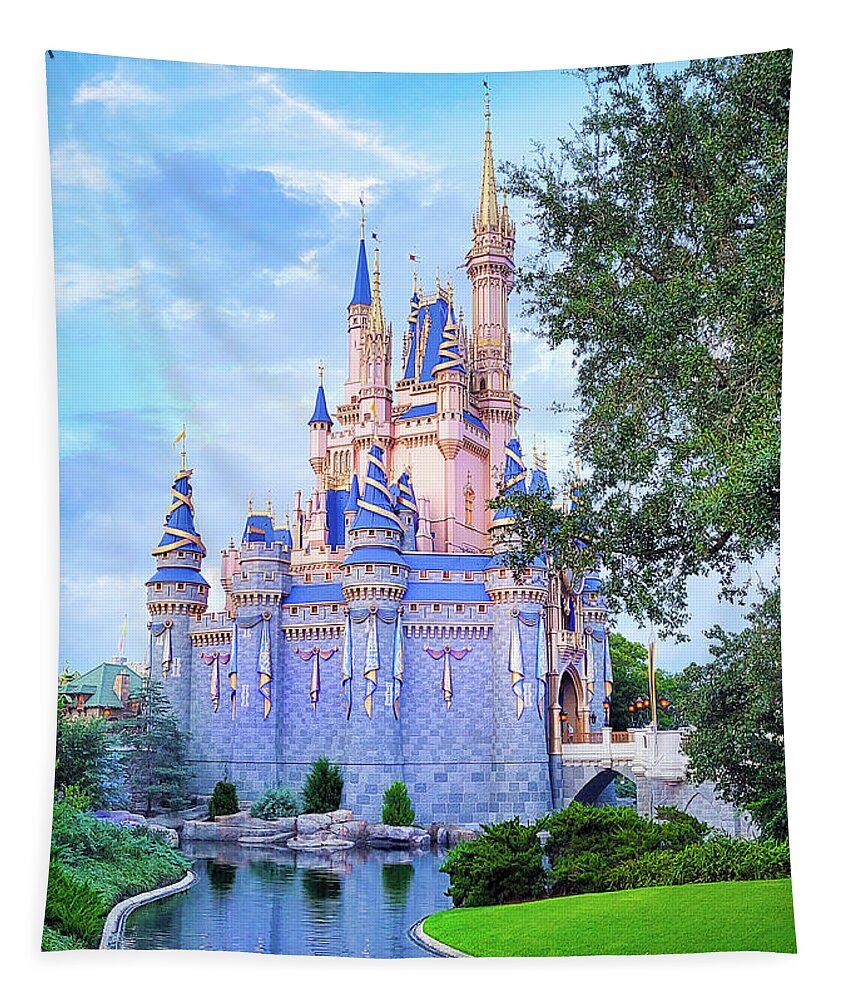 Cinderella Castle Tapestry featuring the photograph Cinderella Castle 60th Anniversary  by Mark Andrew Thomas