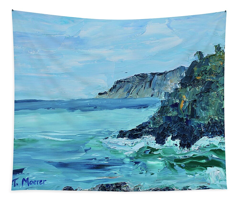 Seascape Tapestry featuring the painting Cinque Terre 1 by Teresa Moerer