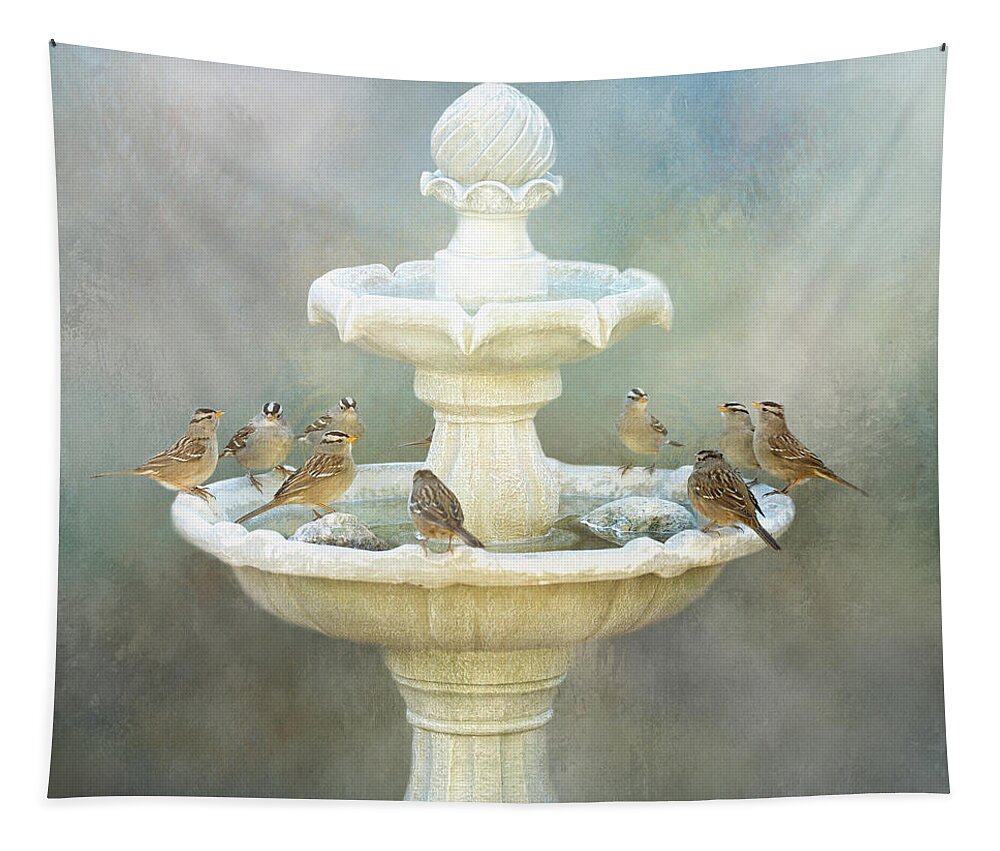 Sparrows Tapestry featuring the digital art Circle of Friends by Nicole Wilde