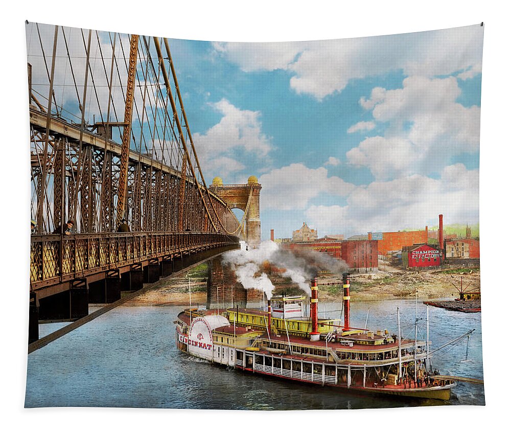 Ohio Tapestry featuring the photograph City - Cincinnati, OH - The City of Cincinnati 1906 by Mike Savad