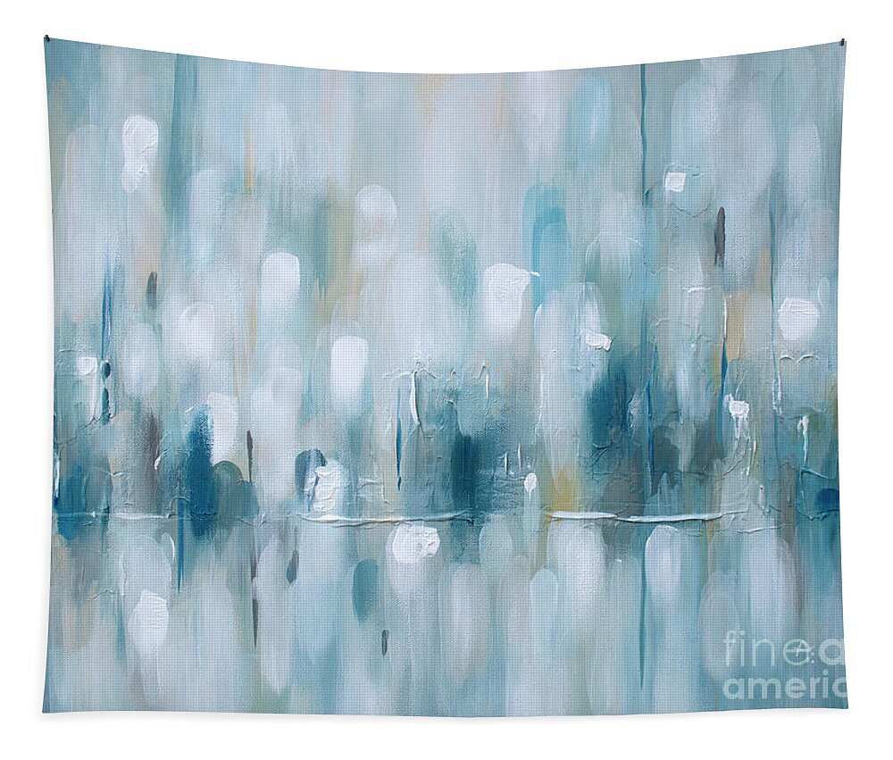 Abstract Tapestry featuring the painting City Lights - abstract painting with blues by Annie Troe