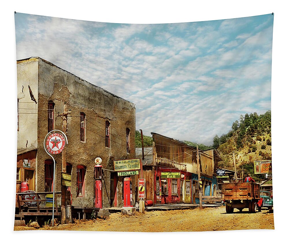 Mogollon Tapestry featuring the photograph City - Mogollon, NM - JP Holland general store 1940 by Mike Savad