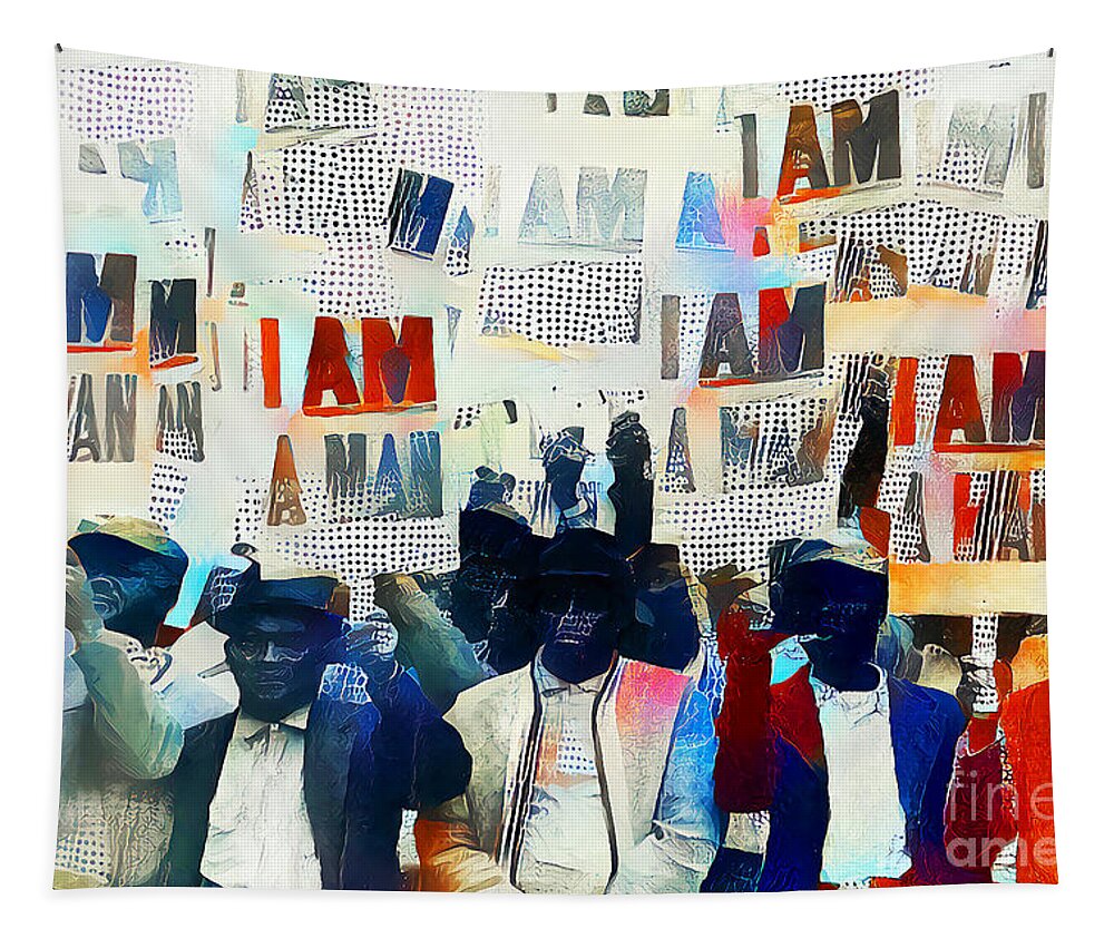 Wingsdomain Tapestry featuring the photograph Civil Rights Movement Memphis Sanitation Strike 1968 I Am A Man 20201123 by Wingsdomain Art and Photography