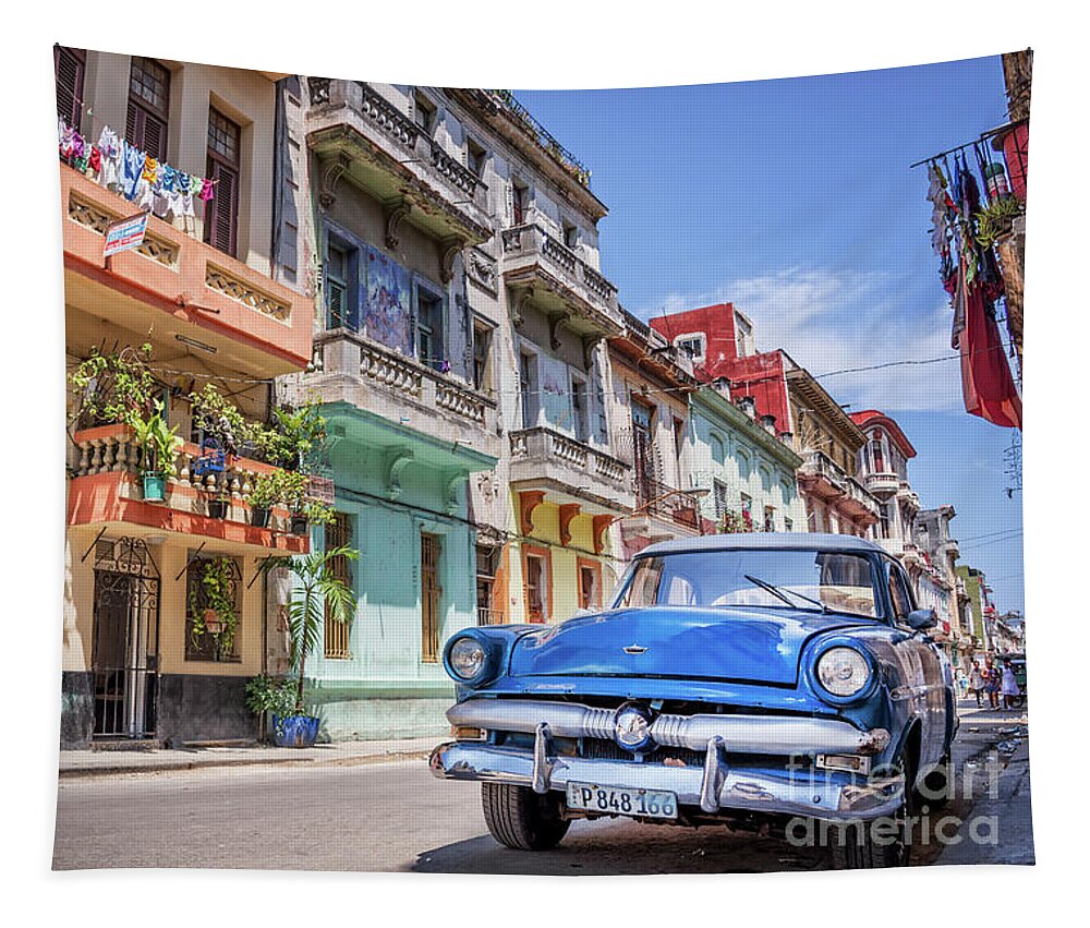Classic Tapestry featuring the photograph Classic car in Havana, Cuba by Delphimages Photo Creations