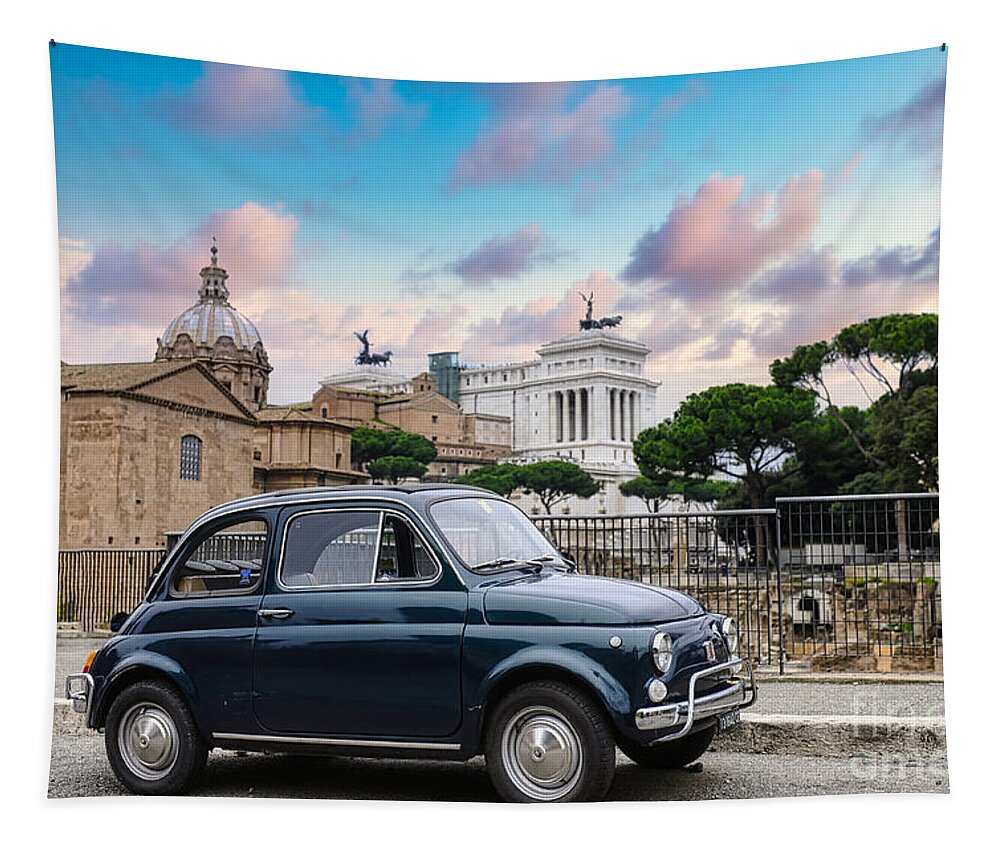 Italy Tapestry featuring the photograph Classic Fiat 500 Cinquecento in Rome Lazio Italy  by Stefano Senise