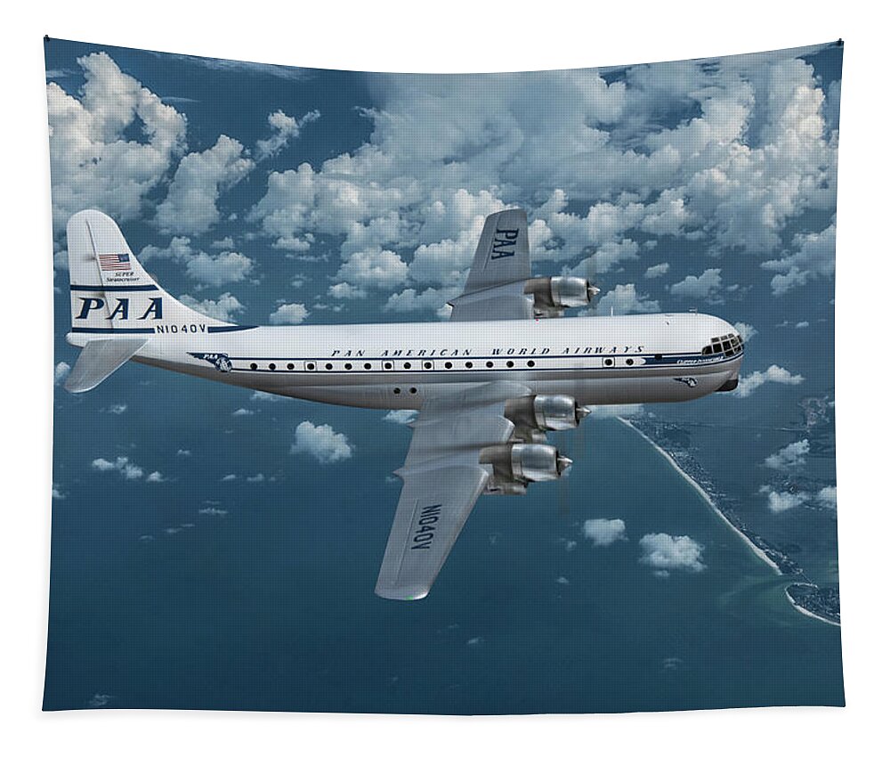 Pan American World Airways Tapestry featuring the digital art Classic Pan America Boeing Stratocruiser by Erik Simonsen
