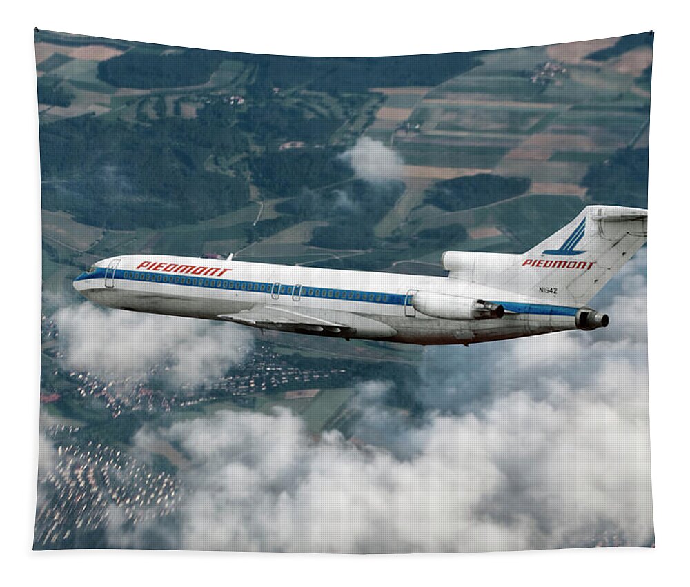 Piedmont Airlines Tapestry featuring the mixed media Classic Piedmont Airlines Boeing 727 by Erik Simonsen